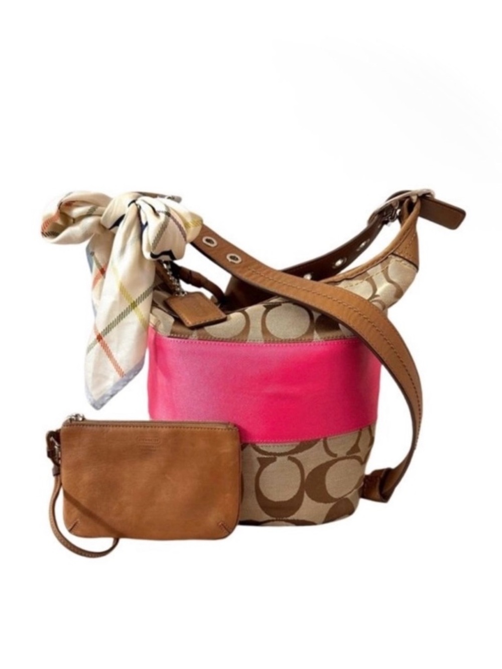 Coach Rugby Duffle Stripe Convertible F13362 Signature Canvas Wristlet Scarf